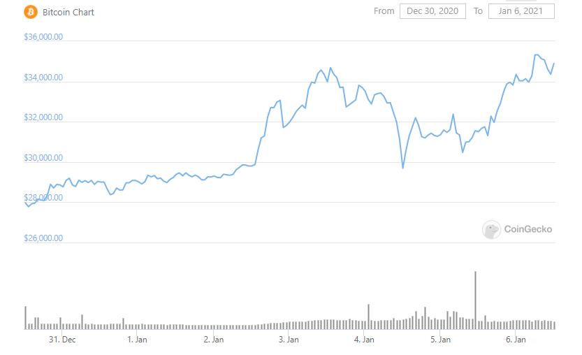 CRYPTONEWSBYTES.COM btc-weekly Bitcoin Scored a New ATH of 35,000$, Can BTC Make it to 40,000$ in the Following Weeks?  