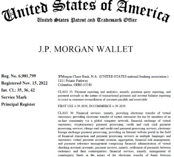CRYPTONEWSBYTES.COM image-8 JPMorgan Registers Trademark For Crypto Wallet, Announces New Crypto Services For Customers  