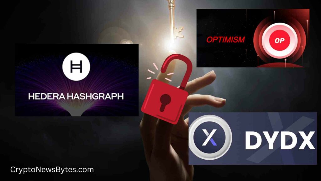 CRYPTONEWSBYTES.COM CryptoNewsBytes.com-token-Unlock-1024x576 Exploring Significant Unlock of HBAR, Optimism(OP) and DYDX Events this week : Coin Unlocking Chronicle's  