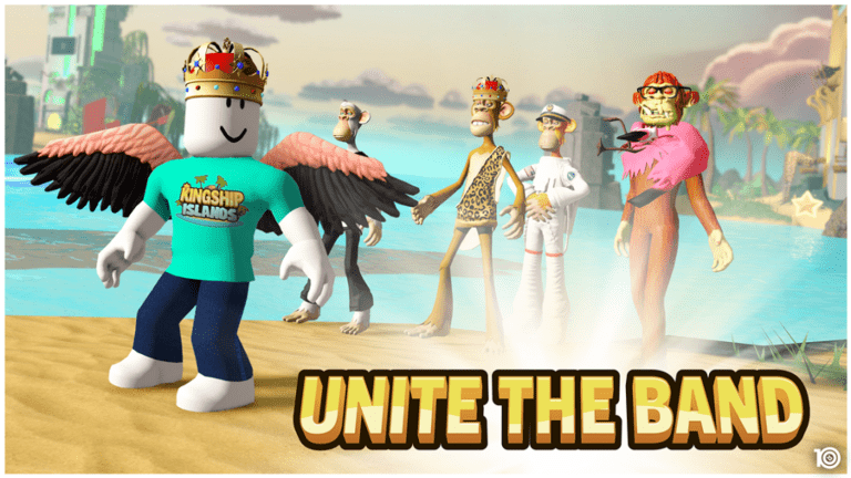CRYPTONEWSBYTES.COM universals-nft-band-kingship-brings-bored-apes-to-roblox-for-exclusive-island-adventure Bored Apes' Metaverse Band Kingship brings music to Roblox  