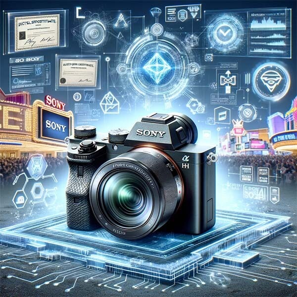 CRYPTONEWSBYTES.COM DALL·E-A-modern-Sony-camera-the-Alpha-9-Mark-III-is-displayed-prominently-in-the-foreground-with-innovative-digital-signature-technology.-Around-it-are-dig Sony Unveils NFT-Like In-Camera Digital Signature Technology at CES 2024  