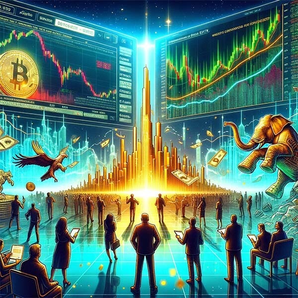 CRYPTONEWSBYTES.COM DALL·E-2024-01-22-21.38.38-A-digital-landscape-illustrating-the-impact-of-misinformation-on-the-cryptocurrency-market.-In-the-foreground-a-large-screen-displays-a-news-article_ The Impact of 'Sell the News Events for ETF' and ETF Hysteria on Bitcoin  