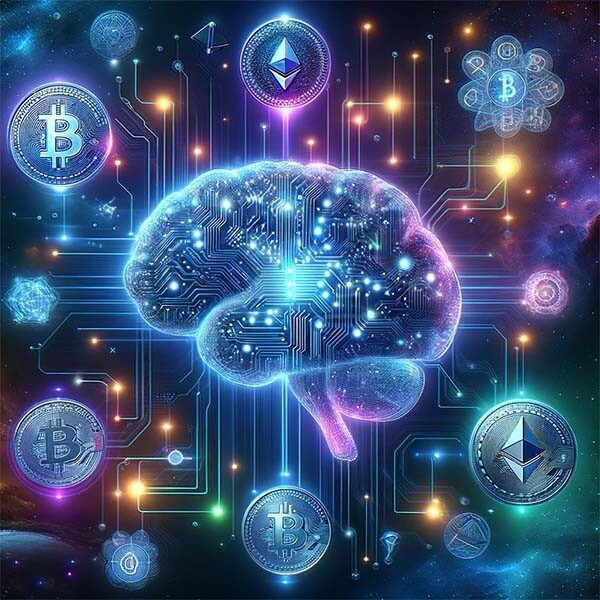 CRYPTONEWSBYTES.COM DALL·E-2024-01-24-19.41.18-A-futuristic-and-abstract-representation-of-AI-and-cryptocurrency.-The-image-features-a-large-digital-brain-in-the-center Palantir Co-founder says "AI will use crypto to coordinate"  