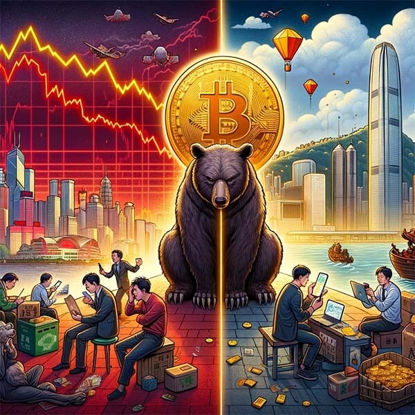CRYPTONEWSBYTES.COM DALL·E-2024-01-25-22.50.30-A-split-scene-illustrating-the-contrast-between-the-Chinese-stock-market-and-the-cryptocurrency-market.-On-the-left-depict-a-bear Chinese Investors Fueling Crypto Market Growth Amidst Stock Market Decline  