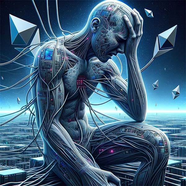 CRYPTONEWSBYTES.COM DALL·E-2024-01-26-20.21.55-A-metaphorical-representation-of-Ethereum-as-a-human-like-figure-looking-pained-and-wounded.-The-figure-is-entangled-in-complex Ethereum is killing itself by prioritizing “L2 scaling” - CyberCapital CEO  
