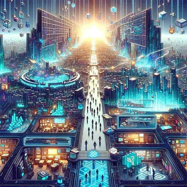 CRYPTONEWSBYTES.COM DALL·E-2024-01-27-21.28.44-In-a-futuristic-digital-cityscape-representing-the-Sui-ecosystem-bustling-with-activity-to-symbolize-high-throughput-and-efficient-trade-execution Sui plans to help DeFi by enabling developers to create powerful products and user experience  