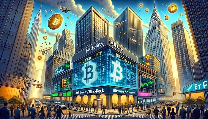 CRYPTONEWSBYTES.COM DALL·E-A-bustling-financial-landscape-representing-the-dynamic-U.S.-spot-Bitcoin-Exchange-Traded-Funds-ETFs-market.-In-the-foreground Surging Demand for U.S. Bitcoin ETFs Drives $1.2 Billion in Net Flows, Impacting Bitcoin's Price  