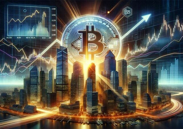 CRYPTONEWSBYTES.COM DALL·E-A-bustling-futuristic-financial-cityscape-under-a-sky-streaked-with-digital-data-streams.-In-the-foreground-a-giant-glowing-Bitcoin-symbol-stands-640x450 Bitcoin's Breakthrough: Spot ETFs Poised to Propel Value by 344% to $200,000  