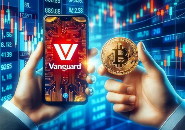 CRYPTONEWSBYTES.COM DALL·E-A-digital-composite-image-with-a-smartphone-screen-displaying-the-red-logo-of-Vanguard-on-it-held-in-a-persons-hand.-In-the-foreground-640x450 Vanguard's Restriction on Spot Bitcoin ETF Access: Prioritizing Stability Over Trend  