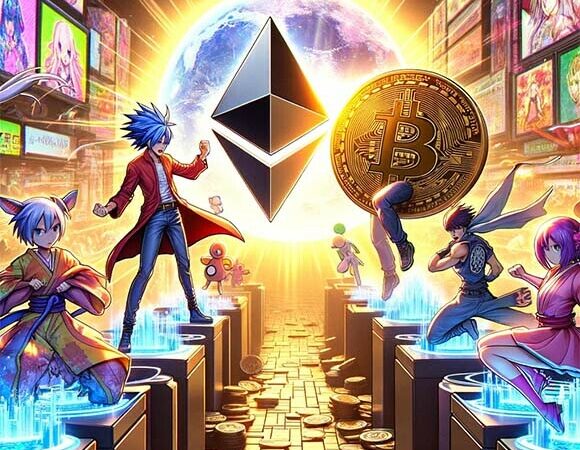 CRYPTONEWSBYTES.COM DALL·E-A-dynamic-futuristic-scene-depicting-the-competition-between-Ethereum-and-Bitcoin-in-a-digital-landscape.-Ethereum-personified-with-its-logo-triump-580x450 Ethereum Surges in NFT Sales, Fueled by Azuki NFT Collection  