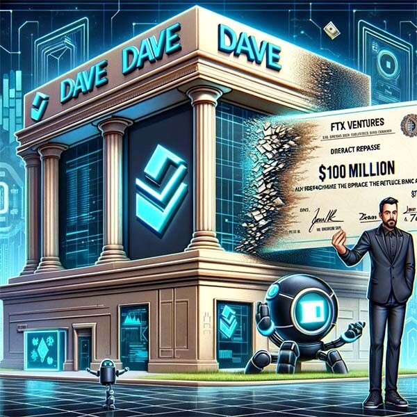 CRYPTONEWSBYTES.COM DALL·E-A-futuristic-neobank-building-with-the-name-_Dave_-on-it-symbolizing-the-U.S.-neobank-Dave.-Next-to-it-is-a-crumbling-digital-looking-structure-labe Dave's $100 Million Promissory Note Repurchase from FTX Ventures  