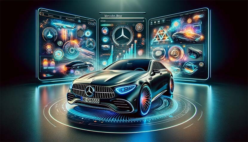 CRYPTONEWSBYTES.COM DALL·E-A-sleek-modern-Mercedes-Benz-car-symbolizing-elegance-and-advanced-technology-is-showcased.-Inside-the-car Mercedes-Benz Unveils MBUX Collectibles:  Luxury Driving with NFTs  