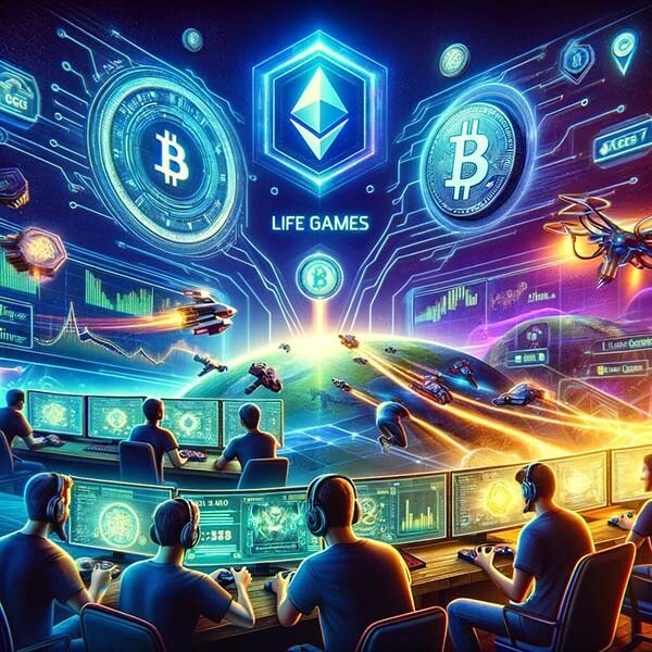 CRYPTONEWSBYTES.COM DALL·E-2024-02-04-13.08.05-Create-an-image-that-encapsulates-the-innovative-fusion-of-competitive-digital-gaming-with-blockchain-technology-as-exemplified-by-the-strategic Life Games Teams Up with SKALE for Gas Fees And Fast Blockchain Gaming  