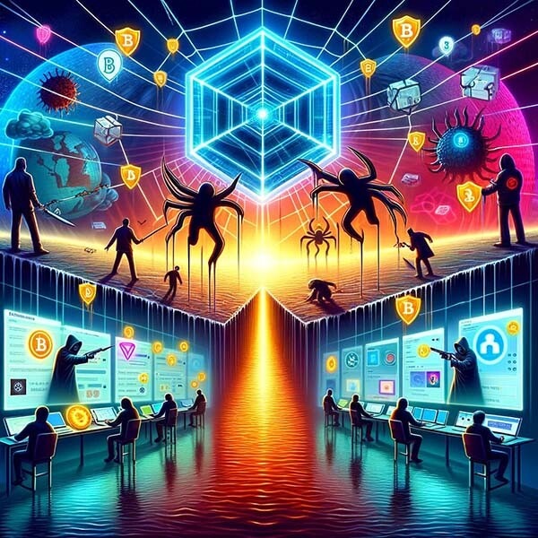 CRYPTONEWSBYTES.COM DALL·E-2024-02-13-21.33.47-Imagine-a-vivid-and-dynamic-illustration-that-captures-the-essence-of-the-battle-between-good-and-evil-within-the-Web3-space.-In-the-foreground Inferno: The Nefarious Wallet-Draining Group's $80 Million Exploits in Web3  