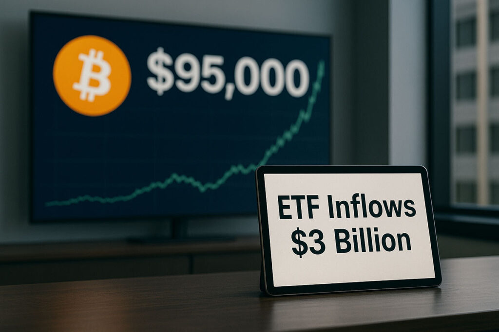 CRYPTONEWSBYTES.COM Bitcoin-hits-95000-while-ETFs-pull-3-billion-in-one-week-1024x683 Bitcoin hits $95,000 while ETFs pull $3 billion in one week  