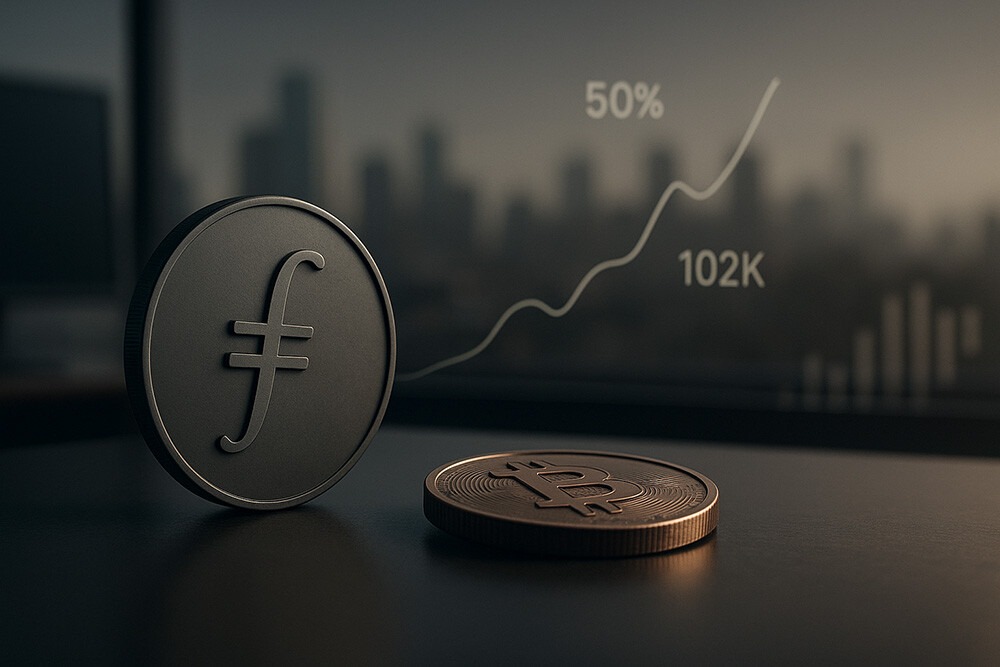 CRYPTONEWSBYTES.COM Filecoin-50-gain-and-Bitcoin-back-above-102K-next-move Filecoin 50% gain and Bitcoin back above 102K next move?  