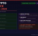 Best crypto insurance providers 2026 comparison showing 8 providers in two categories: traditional institutional (Evertas, Munich Re, Marsh, Relm, Coincover) and decentralized on-chain (Nexus Mutual, InsurAce, Neptune Mutual)