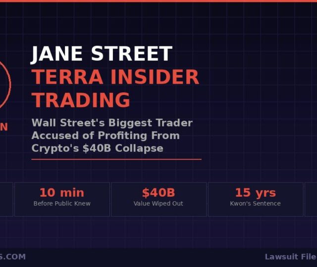 Jane Street Terra insider trading allegations infographic showing $85M UST withdrawal, $40B collapse, and lawsuit timeline