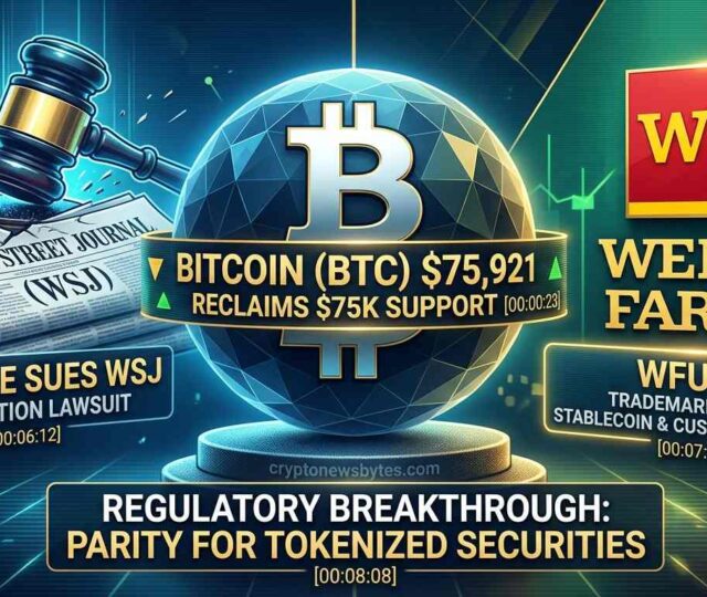 Bitcoin pushes toward $75,000 — Binance sues Wall Street Journal, Wells Fargo files WFUSD stablecoin trademark,
