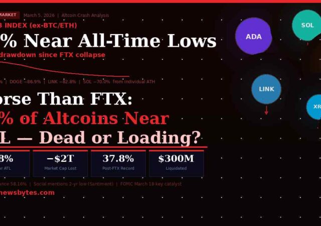 Altcoin crash 2026 ADA SOL DOGE LINK XRP PEPE near all time lows 38 percent worse than FTX bottom analysis