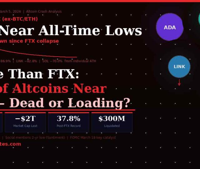 Altcoin crash 2026 ADA SOL DOGE LINK XRP PEPE near all time lows 38 percent worse than FTX bottom analysis