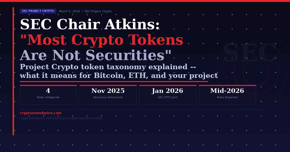 SEC Chair Paul Atkins token taxonomy 2026 four categories digital commodity collectible tool tokenized security Project Crypto explained