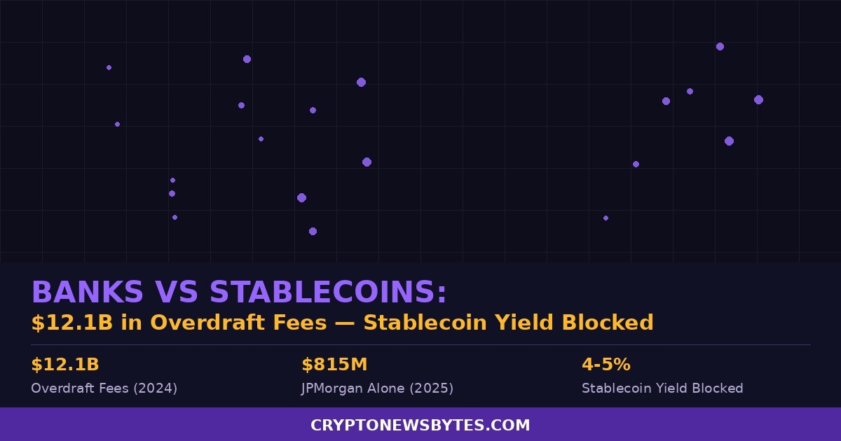 Banks collected $12.1 billion overdraft fees 2024 blocking stablecoin yield CLARITY Act