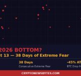Bitcoin 2026 bottom analysis Fear and Greed Index at 13 extreme fear 38 consecutive days BTC price $69K