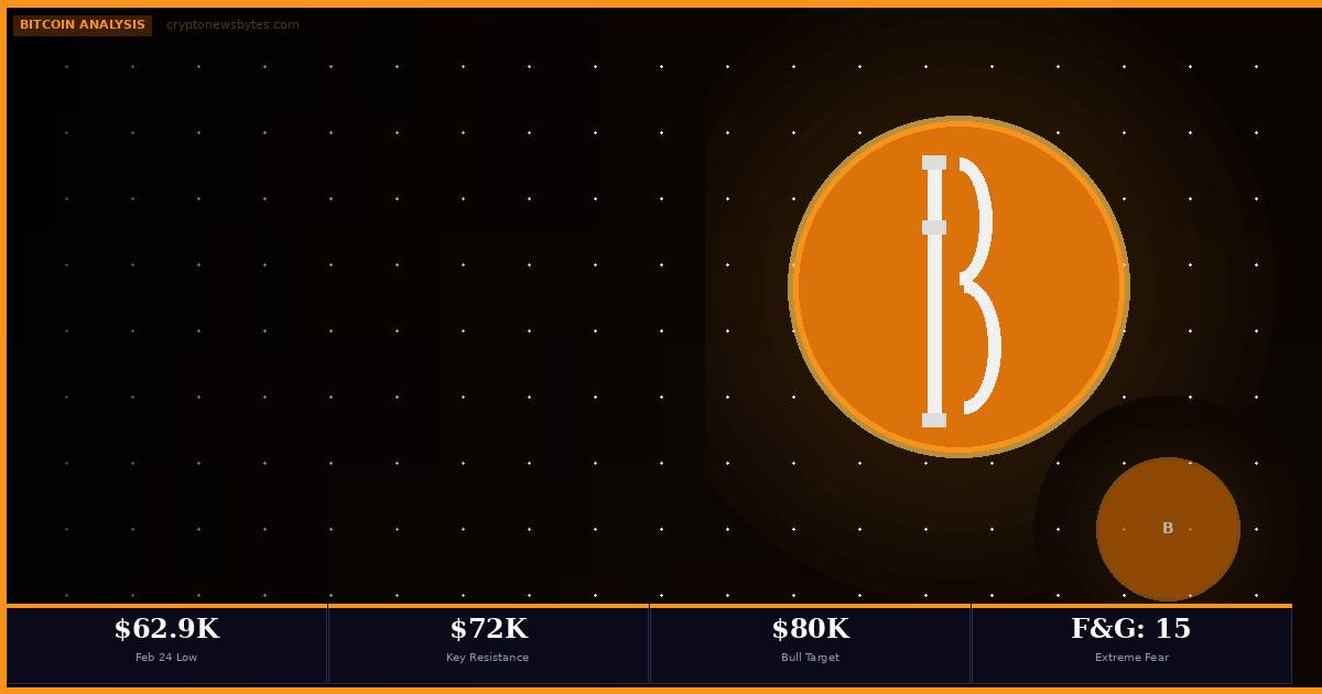 Bitcoin price analysis March 2026 BTC USD $72850 recovery $60K support $80K target Fear Greed Index 15