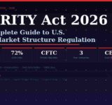 CLARITY Act 2026 crypto regulation infographic showing House vote 294-134, CFTC jurisdiction over Bitcoin and Ethereum, SEC vs CFTC split, DeFi safe harbor, and U.S. digital asset market structure bill status