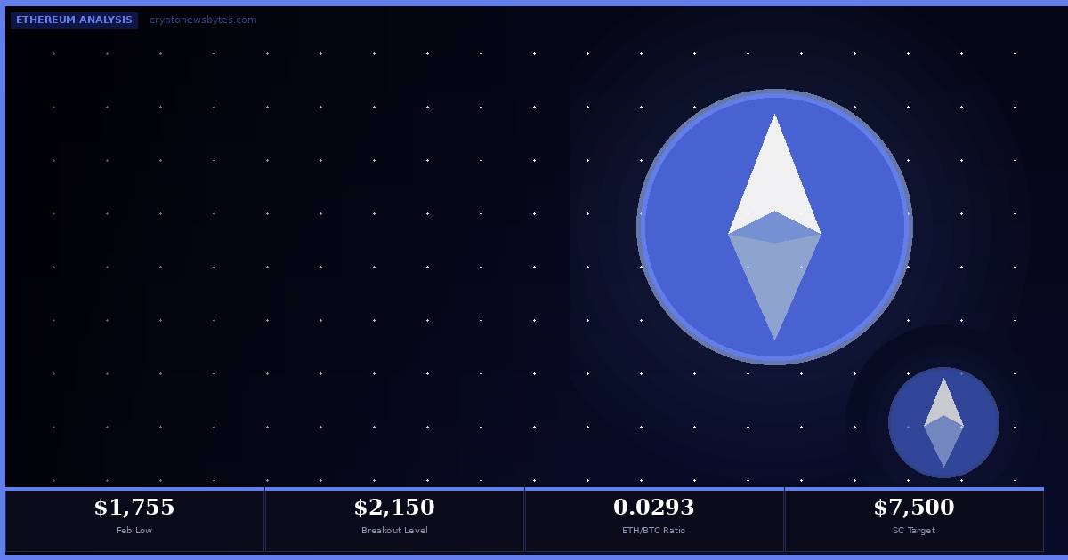 Ethereum price analysis March 2026 ETH USD $2071 ETH BTC ratio 0.0293 capital rotation Standard Chartered $7500 target