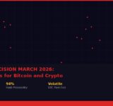 Fed rate decision March 2026 featured image showing expected hold at 3.50 to 3.75 percent with 94 percent probability and volatile Bitcoin post FOMC reaction pattern