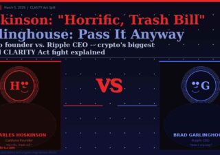 Charles Hoskinson Cardano vs Brad Garlinghouse Ripple CLARITY Act debate horrific trash bill 2026