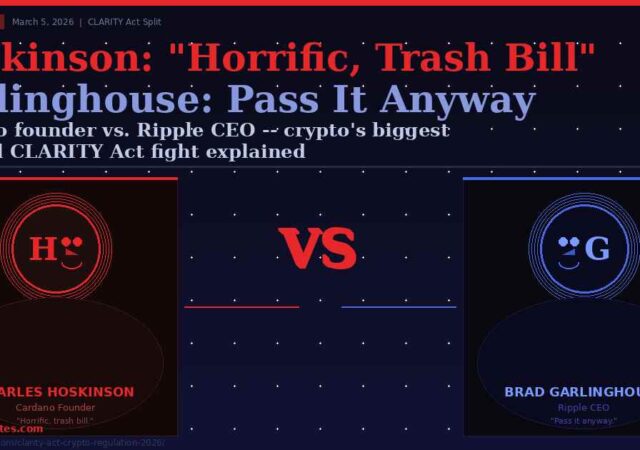 Charles Hoskinson Cardano vs Brad Garlinghouse Ripple CLARITY Act debate horrific trash bill 2026