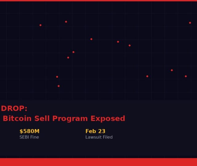 Jane Street Bitcoin sell program 10 AM drop featured image showing dark surveillance grid with red nodes and statistics including 10 AM EST sell pattern and 580 million dollar SEBI fine and February 23 lawsuit filing date from Glassnode co-founders Negentropic allegations