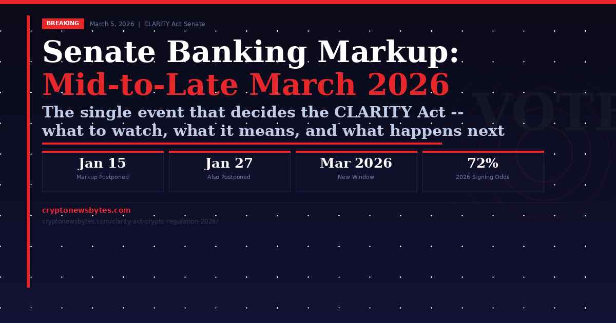 Senate Banking Committee CLARITY Act markup 2026 timeline postponed January March Tim Scott crypto regulation