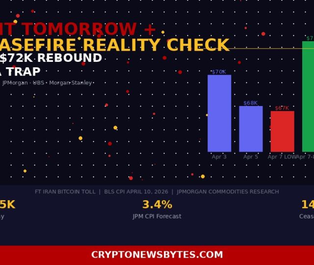 Bitcoin $72k Rebound Chart on Iran Ceasefire Day with Strait of Hormuz Crypto Toll and March Cpi April 10 2026 Wall Street Warning Overlay  Cryptonewsbytes