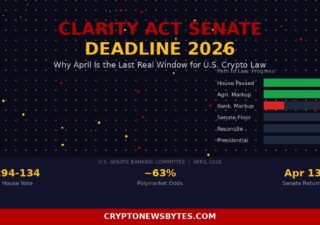 Senate Banking Committee Chamber with Clarity Act Crypto Bill Deadline Timeline Overlay April 2026  Cryptonewsbytes