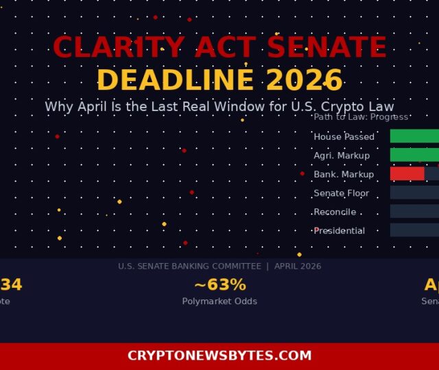 Senate Banking Committee Chamber with Clarity Act Crypto Bill Deadline Timeline Overlay April 2026  Cryptonewsbytes