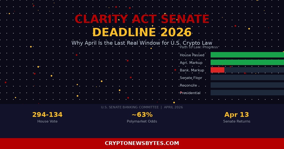 clarity-act-senate-deadline-april-2026-last-window-featured – CryptoNewsBytes Senate Banking Committee Chamber with Clarity Act Crypto Bill Deadline Timeline Overlay April 2026 Cryptonewsbytes