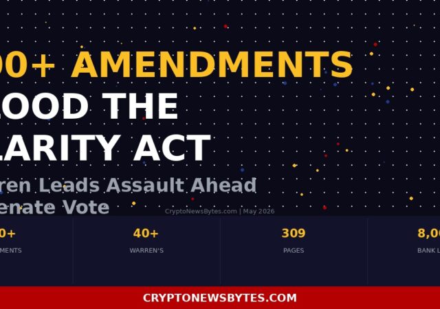 Elizabeth Warren leads 100+ amendments to the CLARITY Act ahead of May 14 Senate Banking Committee markup vote