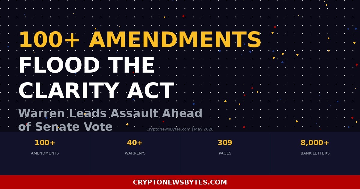 Elizabeth Warren leads 100+ amendments to the CLARITY Act ahead of May 14 Senate Banking Committee markup vote