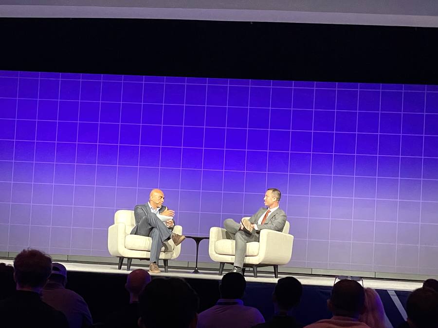 ETHConf 2026 Day 1 close-up of two speakers in fireside conversation on main stage