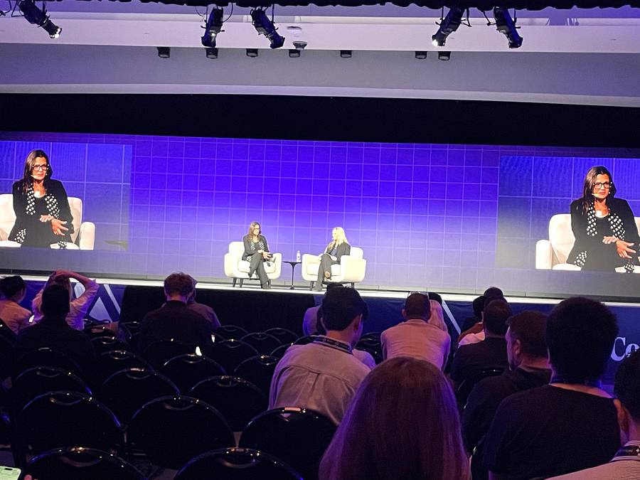 ETHConf 2026 Day 1 fireside chat between two women on stage